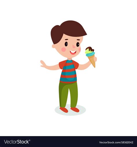 Cute Boy Eating Ice Cream Cartoon Royalty Free Vector Image