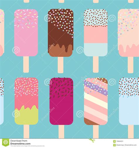 Seamless Pattern Ice Cream Ice Lolly Pastel Colors On Light Blue