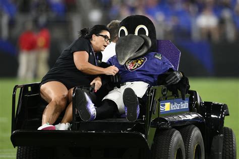 Ravens mascot carted off field with serious injury