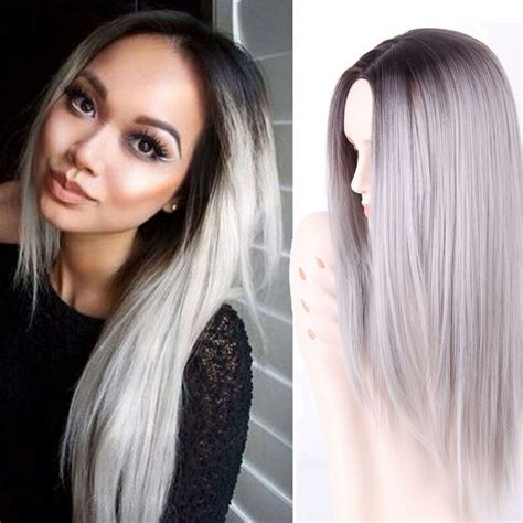 Ombre Wig Synthetic Long Straight Ombre Grey Wigs For