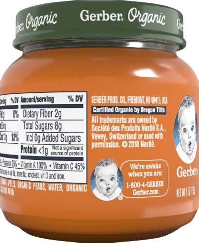 Gerber Organic Carrot Apple Pear 2nd Foods Baby Food 4 Oz Fred Meyer