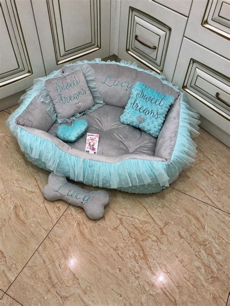 Mint And Gray Designer Pet Bed Personalized Dog Bed Luxury Dog Etsy