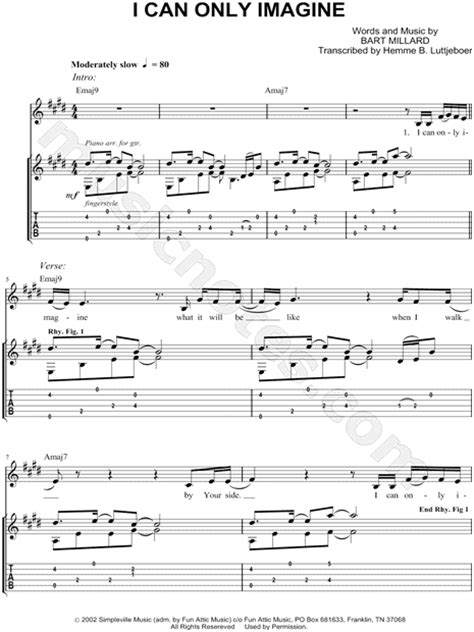 Mercyme I Can Only Imagine Guitar Tab In E Major Download And Print