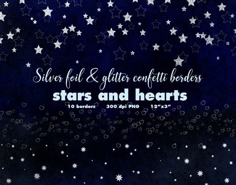 Silver Confetti Borders Clipart Silver Stars Silver Hearts Etsy