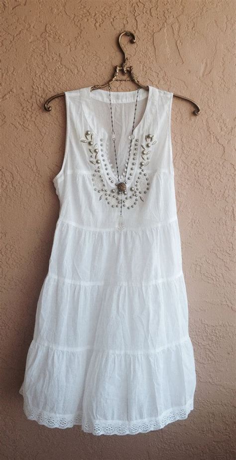 White Cotton Beach Dress With Romantic Beaded Details And Tie Back Gr