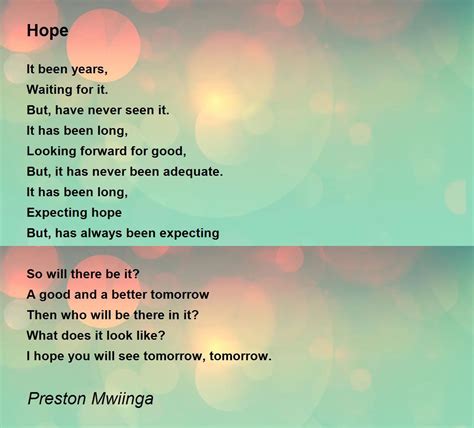 Hope Hope Poem By Preston Mwiinga