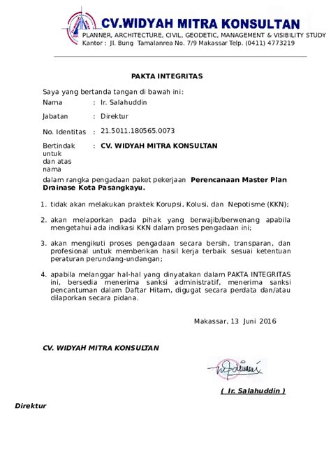 Contoh Surat Pakta Integritas Perusahaan Imagesee