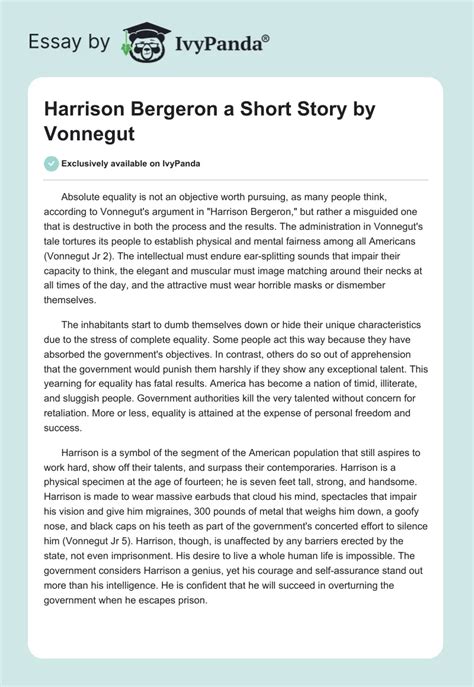 Harrison Bergeron A Short Story By Vonnegut 572 Words Essay Example