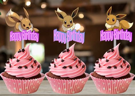 Eevee Birthday Decorations Eevee Party Cupcake Toppers Eevee Cupcake