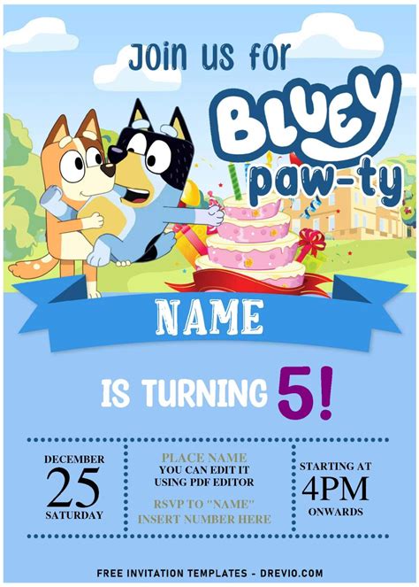 Free Editable Pdf Cheerful Bluey Birthday Paw Ty Invitation Templates