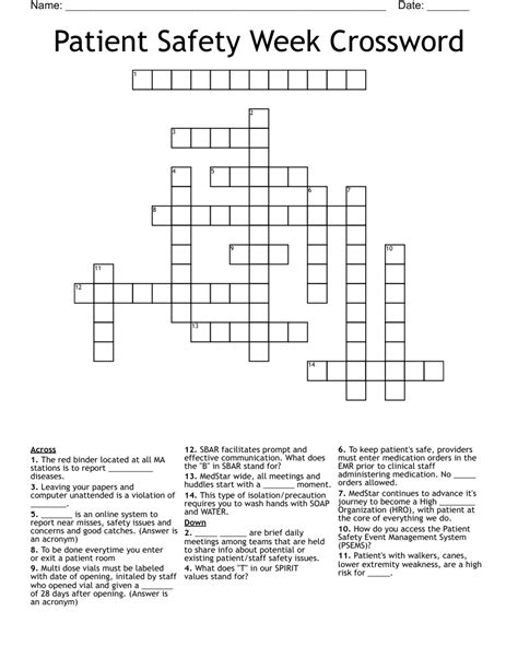 Patient Safety Week Crossword Wordmint