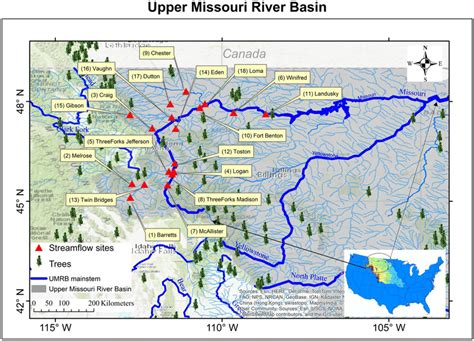 A Map Of The Upper Missouri River Basin Umrb With All 18 Streamflow
