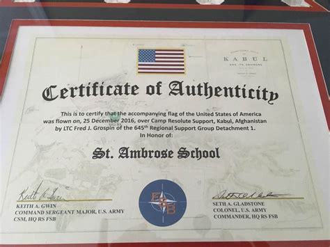 It came with a certificate and a history that it came with a certificate and a history that made sorrentino proud to be an american. Flag Flown Over Afghanistan Certificate : American Flag ...