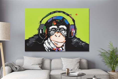 Banksy Dj Monkey Canvas Banksy Thinker With Headphones Wall Etsy