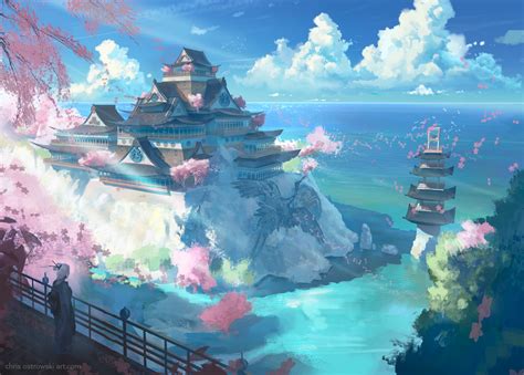 Anime 1600x1145 Landscape Nature Water Fantasy City Japan Fantasy Art