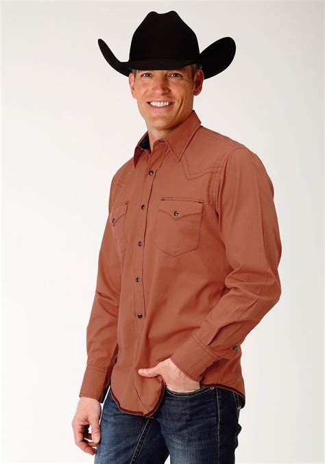 Roper Mens Burnt Orange 100 Cotton Poplin Ls Shirt Western Shirts Stylish Shirts Shirts