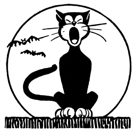 Moon Black And White Retro Halloween Clip Art Black Cat With Moon The