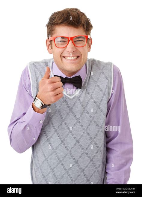 Heres An Enthusiastic Thumbs Up Studio Portrait Of A Nerdy Young Man