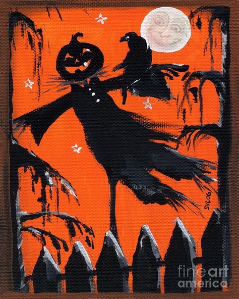 Scary Scare Crow Halloween Painting By Follow Themoonart Fine Art America