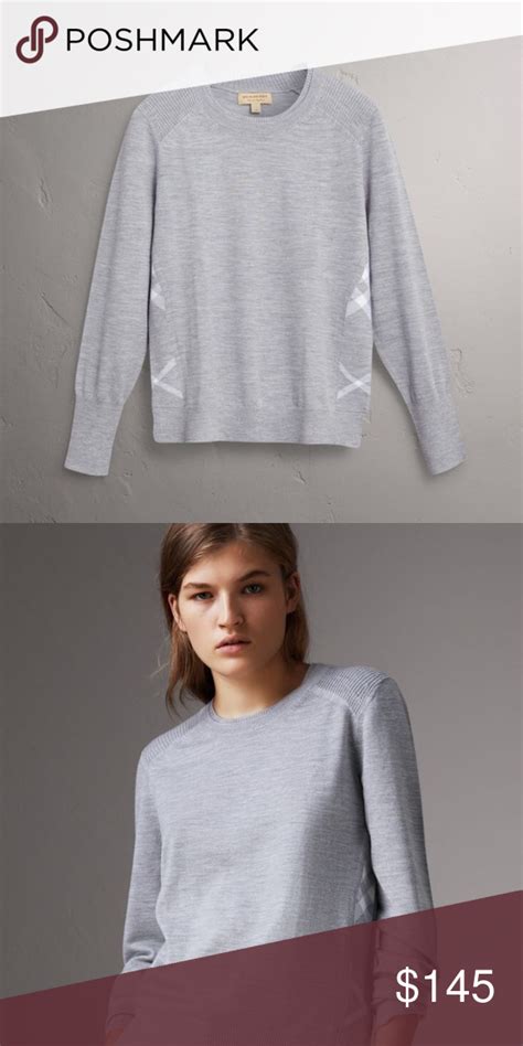 Burberry Sweater Grey With Check Detail Sweaters Grey Sweater