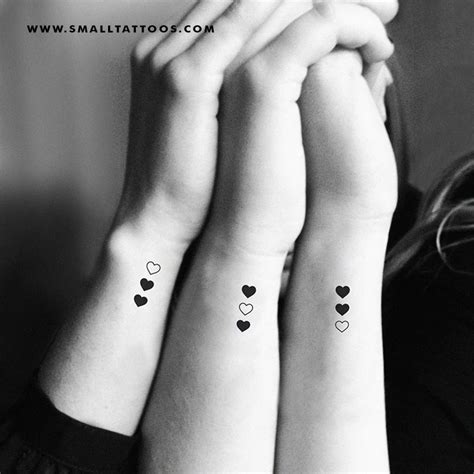 Vertical Matching Hearts Temporary Tattoo Set Of 3x2 Small Tattoos Niece Tattoo Mom