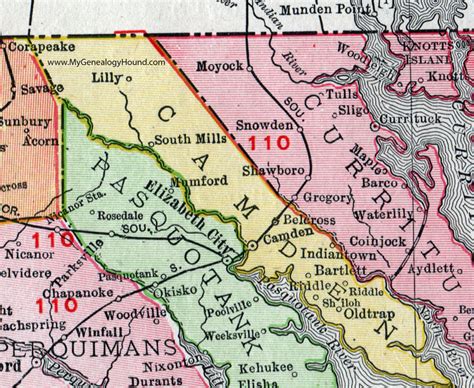 Camden County North Carolina 1911 Map Rand Mcnally Shiloh South