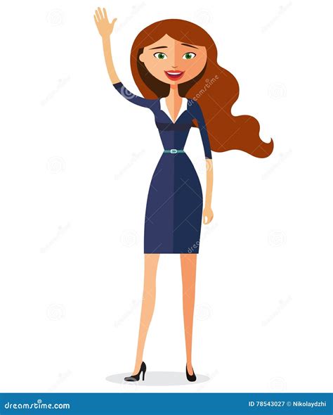 Business Woman Waving Her Hand Flat Cartoon Vector Illustration Stock