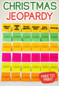 Free Printable Christmas Jeopardy Game Play Party Plan