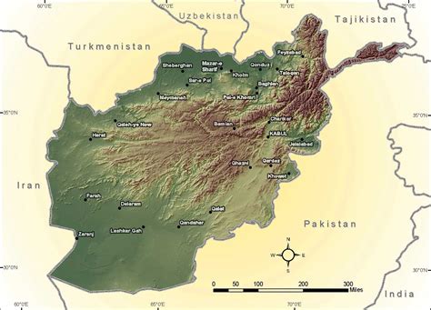 Hindu Kush Mountains Physical Map