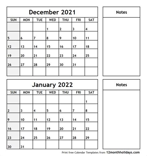 December 2022 Month Calendar January Calendar 2022