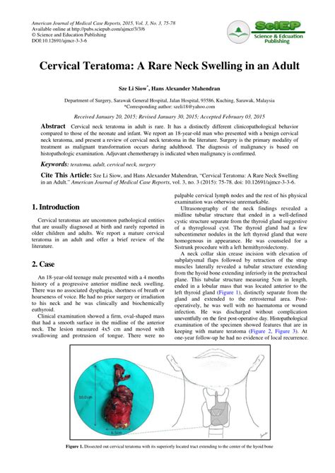 Pdf Cervical Teratoma A Rare Neck Swelling In An Adult