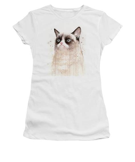 Grumpy Watercolor Cat Womens T Shirt For Sale By Olga Shvartsur