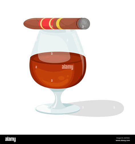Vector Illustration Of A Glass Of Cognac And A Cigar Strong Alcohol