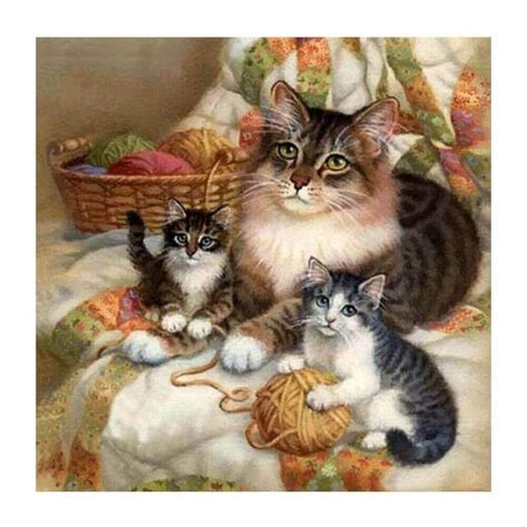 5d Diy Diamond Painting The Cat And Her Kittens Craftar Cute Kittens