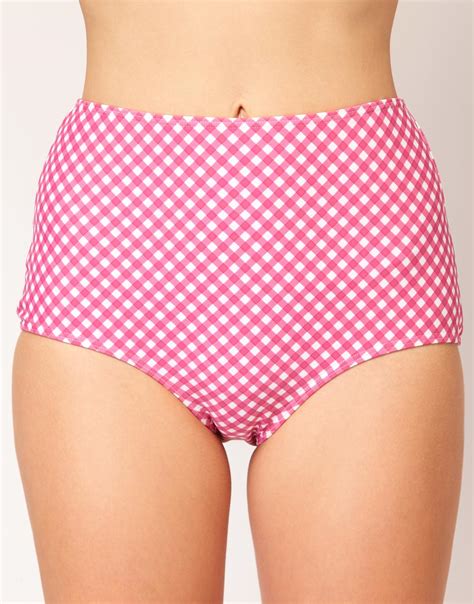 Asos Gingham High Waisted Bikini Brief In Pink Pinkgingham Lyst