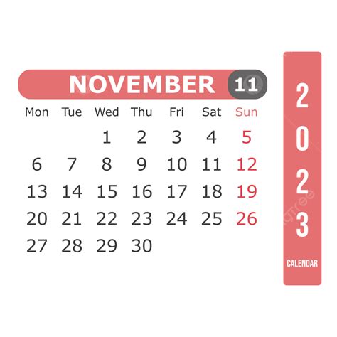 Gambar Vektor Kalender November 2023 November 2023 Bulanan Png Dan