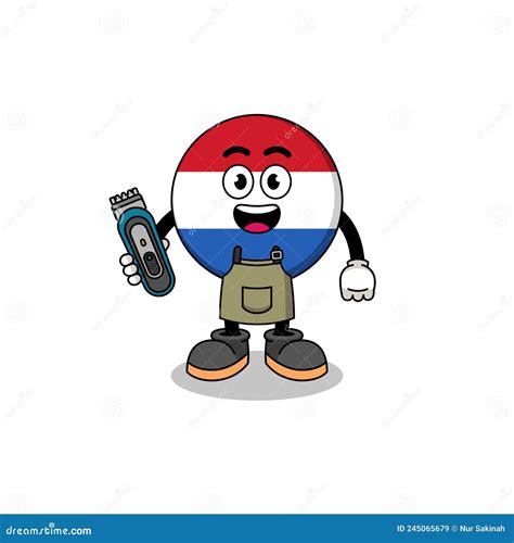Cartoon Illustration Of Netherlands Flag As A Barber Man Stock Vector