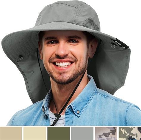 Tirrinia Mens Wide Brim Sun Hat With Neck Flap Fishing Safari Cap For