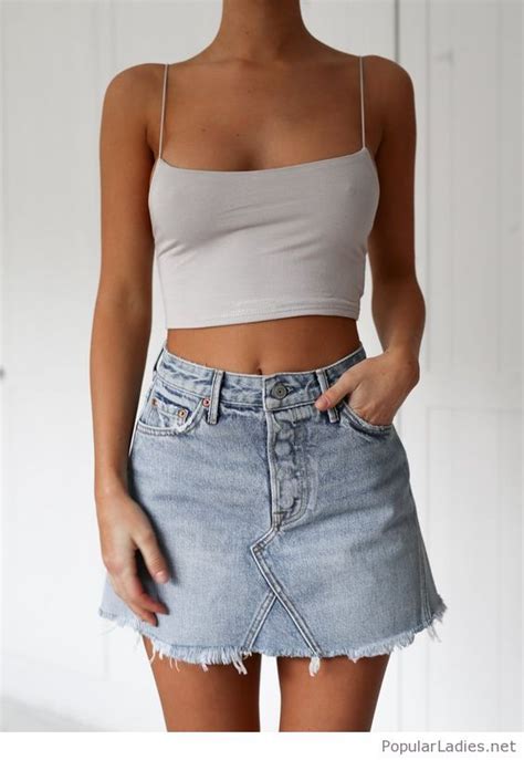 White Crop Top With Denim Mini Skirt Fashion Fashion Inspo Fashion
