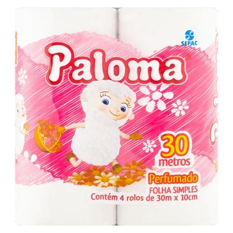 Papel Higiênico Folha Simples Perfumado Paloma 30m Pacote 4 Unidades