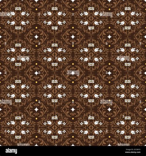 Simple Flower Pattern Design On Javanese Batik With Modern Dark Brown