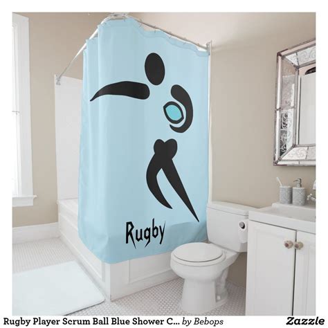 Rugby Player Scrum Ball Blue Shower Curtain Blue Shower