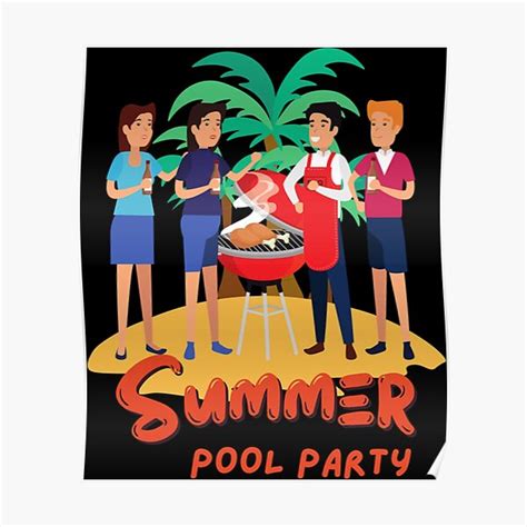 Summer Pool Party Bbq Time Poster By Bonpatterns Redbubble