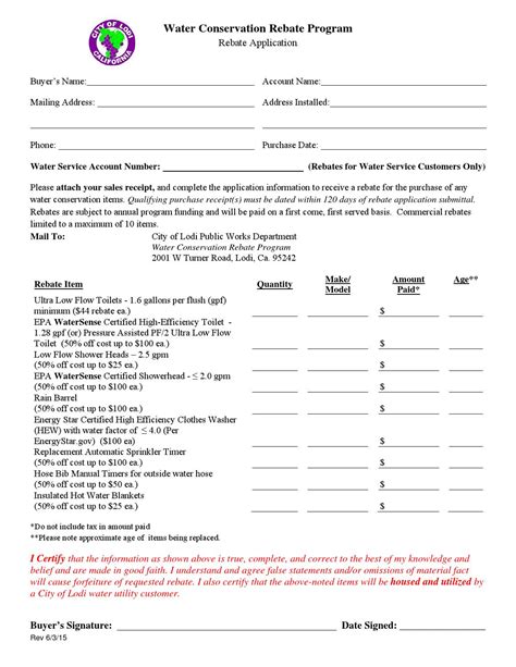 Save Our Water Rebate Form