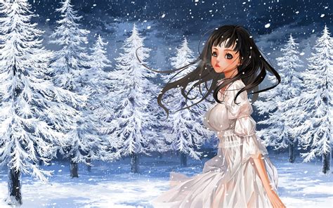 Anime Girl In Winter Forest Hd Wallpaper Hintergrund 1920x1200 Id