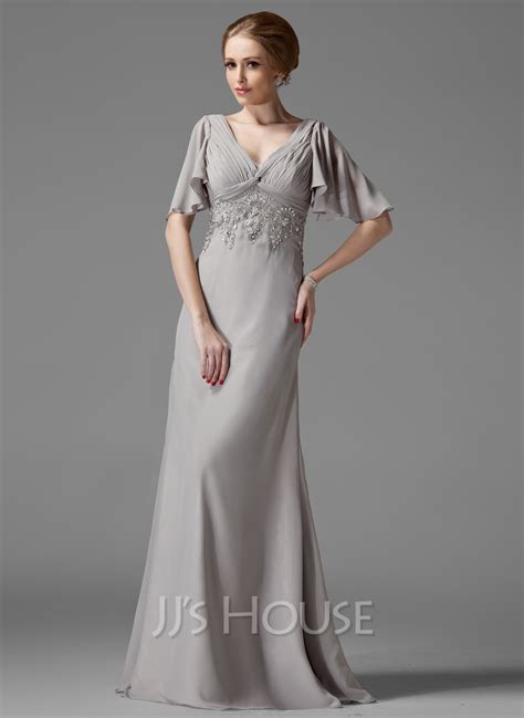 Empire V Neck Floor Length Chiffon Mother Of The Bride Dress With Ruffle Lace Beading 008003198