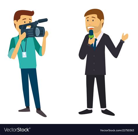 News Reporter Guy Being Recorded By Camera Man Vector Image