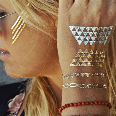 hot gold metallic tattoo necklace bracelets chocker metal temporary tattoo flash metalic fake