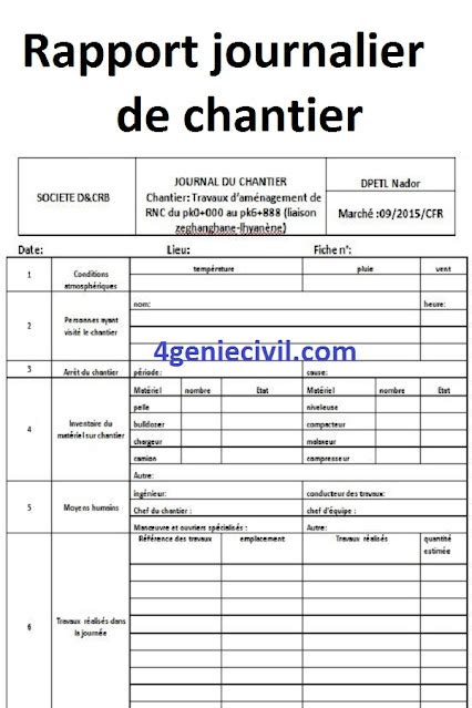 T L Charger Exemple De Mod Le De Rapport Journalier De Chantier