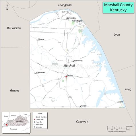 Map Of Marshall County Kentucky Showing Cities Highways And Important